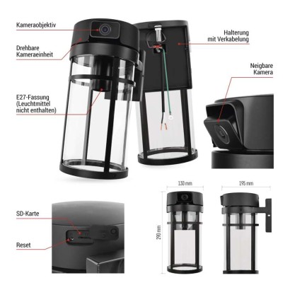 GoSmart Rotierende Outdoor IP Kamera mit WiFi und Licht IP-1300 LANTERN, schwarz