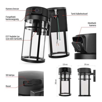 GoSmart Wifis kültéri forgatható kamera IP-1300 LANTERN világítással, fekete