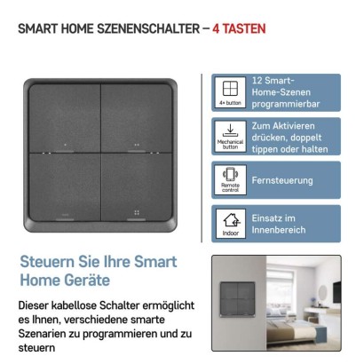 GoSmart Portabler Szenenschalter IP-2004ZB, ZigBee 3.0, 4 Tasten