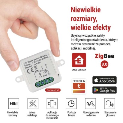 GoSmart Moduł włączeniowy IP-2103SZ, ZigBee, 1-kanałowy, bez przewodu zerowego