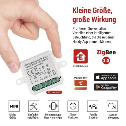 GoSmart Schaltermodul IP-2104SZ, ZigBee, 2-Kanal (kein N-Draht erforderlich)