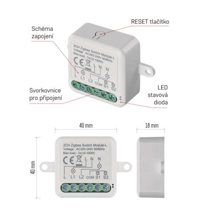 GoSmart modul spínací IP-2104SZ, ZigBee, 2-kanálový (nevyžaduje N vodič)