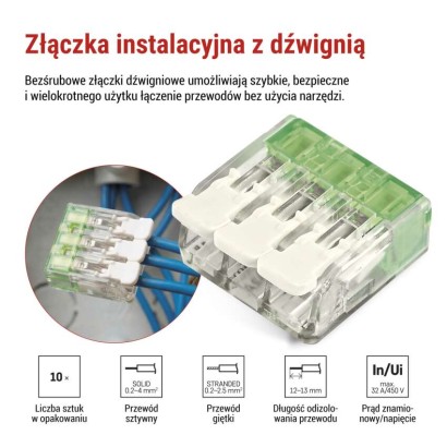 Złączka z dźwigniami 4 mm2, 10 szt