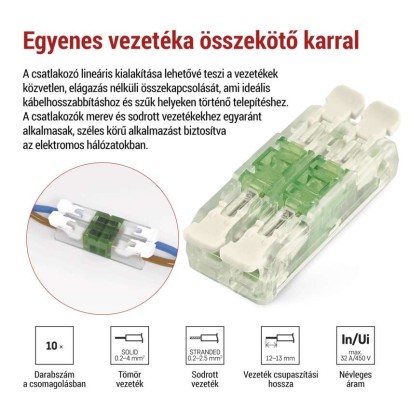 Egyenes karos vezetékösszekötő 4× 0,2–4 mm2, 10 szt