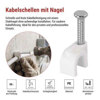 Kabelschelle 6 mm, weiss, 50 Stk