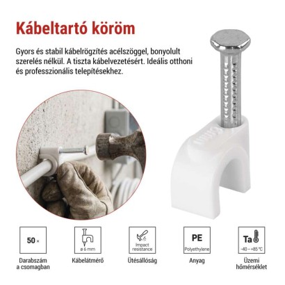 Kör alakú kábelbilincs 6 mm, fehér, 50 szt