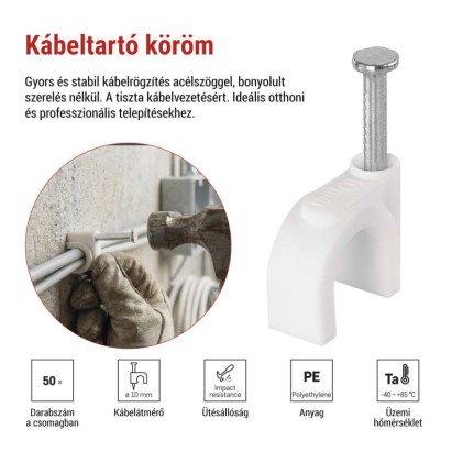 Kör alakú kábelbilincs 10 mm, fehér, 50 szt
