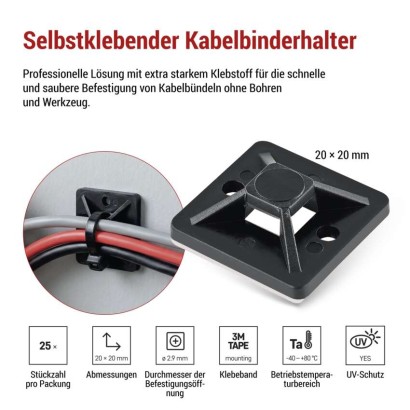 Selbstklebende Basis 20×20, schwarz, 25 Stk