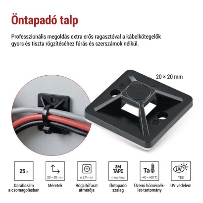 Öntapadó talp 3M 20×20, fekete, 25 szt