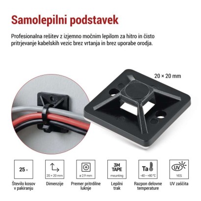 Samolepilna podlaga 20×20, črna, 25 kos