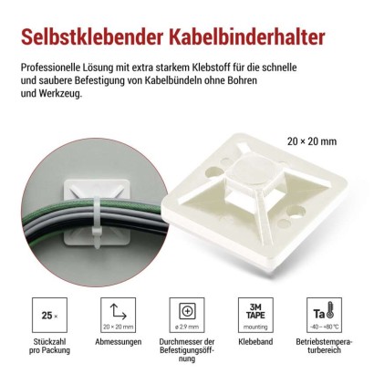 Selbstklebende Basis 20×20, weiss, 25 Stk