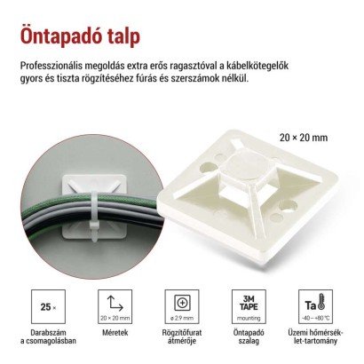 Öntapadó talp 3M 20×20, fehér, 25 szt