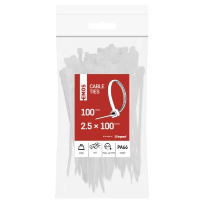 Stahovací páska 100×2,5 mm, bílá, 100 ks