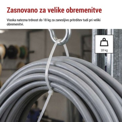 Vezica za kable 200×3,5, bela, 100 kos