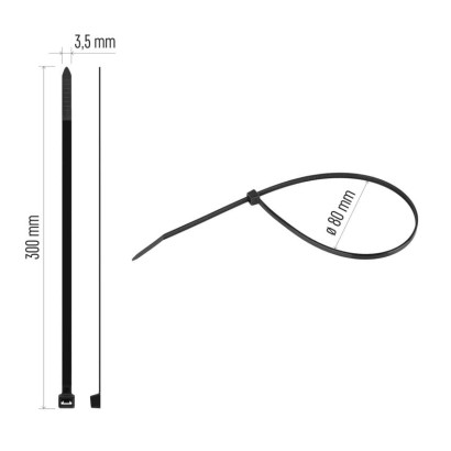Stahovací páska 300×3,5 mm, černá, 100 ks