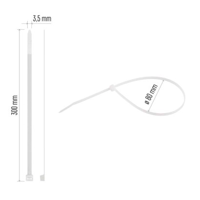 Stahovací páska 300×3,5 mm, bílá, 100 ks