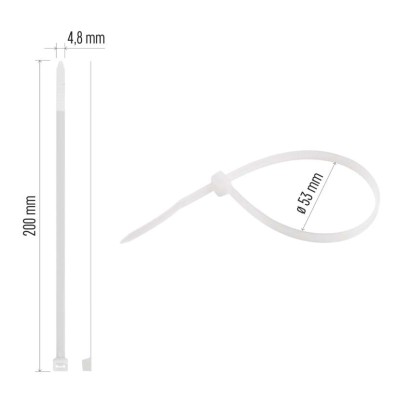Stahovací páska 200×4,8 mm, bílá, 100 ks