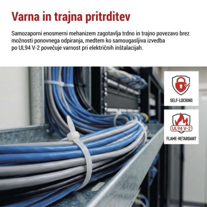 Vezica za kable 250×4,8, bela, 100 kos