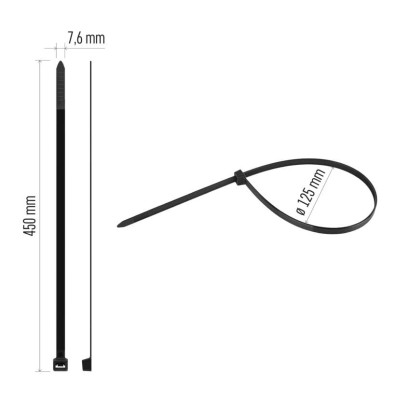 Stahovací páska 450×7,6 mm, černá, 25 ks