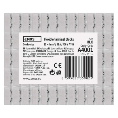 Klemmiplokk 12 x 4,0 mm valge, 10 tk