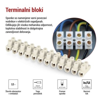 Priključna letvica 2,5–4mm2, bela
