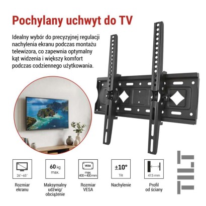 Uchwyt TV uchylny ścienny 26–65" (65–165 cm)