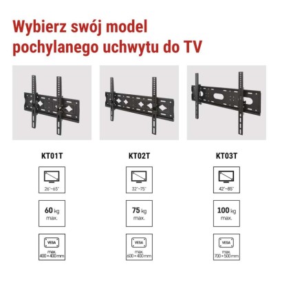 Uchwyt TV uchylny ścienny 26–65" (65–165 cm)