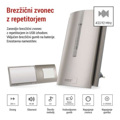 Brezžični hišni zvonec P5760N za vtičnico, možna razširitev signala