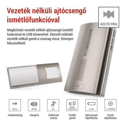 Vezeték nélküli csengő P5763N, 3× AA, ismétlési funkció
