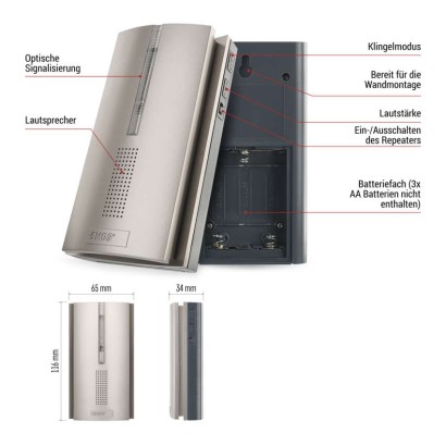 Zusatzklingel zu P5760N, P5763N (Signalerweiterung), für 3× AA