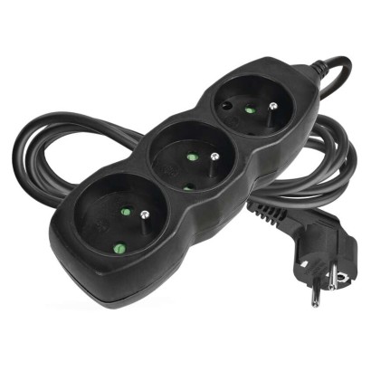 Przedłużacz 2 m / 3 gniazda / czarny / PVC / 1 mm2