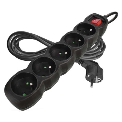 Prodlužovací kabel 3 m / 5 zásuvek / s vypínačem / černý / PVC / 1,5 mm2