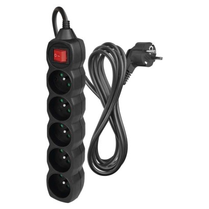 Prodlužovací kabel 3 m / 5 zásuvek / s vypínačem / černý / PVC / 1,5 mm2