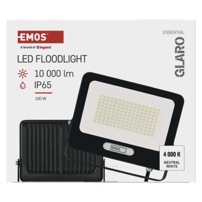 LED reflektor GLARO 100W, černý, IP65, 10000 lm, neutrální bílá