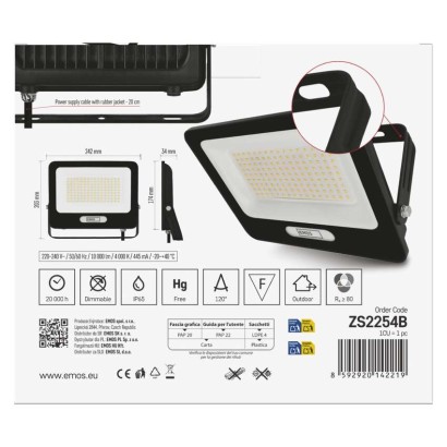 LED reflektor GLARO 100W, černý, IP65, 10000 lm, neutrální bílá
