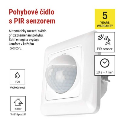 PIR senzor (pohybové čidlo) IP20 500W bílé