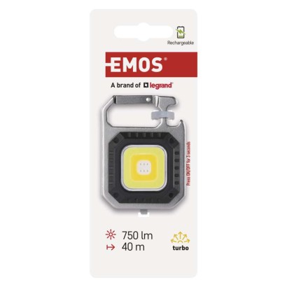 Újratölthető mini LED-es zseblámpa - kulcstartó, 750 lm, 10 db, kínáló dobozban