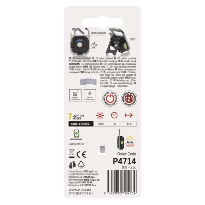 Újratölthető mini LED-es zseblámpa - kulcstartó, 750 lm, 10 db, kínáló dobozban