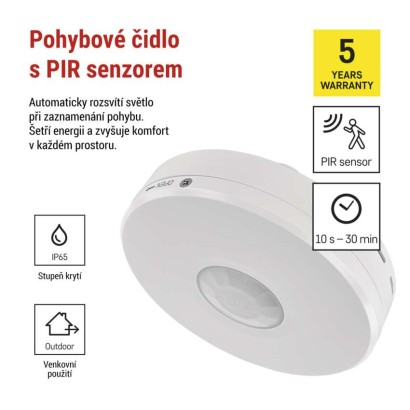 PIR senzor (pohybové čidlo) IP65 2000W, bílé