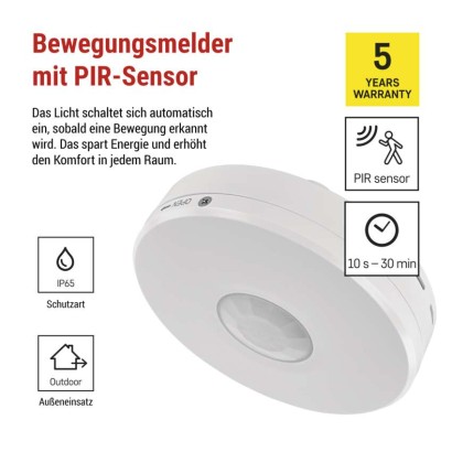 Bewegungsmelder (PIR-Sensor) IP65 2000W, weiss