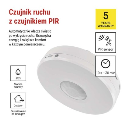 Czujnik ruchu PIR IP65 2000W, biały