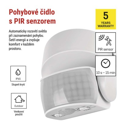 PIR senzor (pohybové čidlo) IP65 1200W, bílé