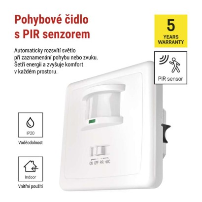 PIR senzor (pohybové čidlo) IP20 1200W, bílé