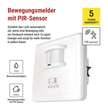 Bewegungsmelder (PIR-Sensor) IP20 1200W, weiss