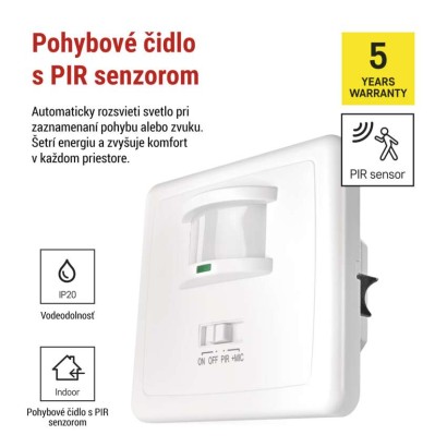 PIR senzor (pohybové čidlo) IP20 1200W, biela