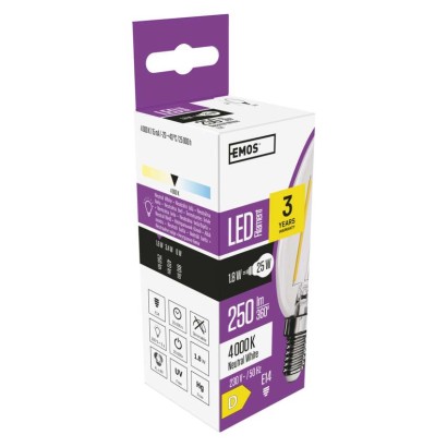 LED žárovka Filament svíčka / E14 / 1,8 W (25 W) / 250 lm / neutrální bílá