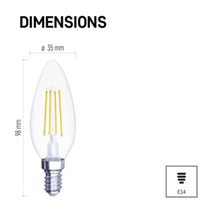 3 + 1 zdarma – LED žárovka Filament svíčka / E14 / 6 W (60 W) / 810 lm / neutrální bílá