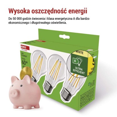 Żarówka LED Filament A60 A CLASS/ E27 / 3,8 W (60 W) / 806 lm / ciepła biel