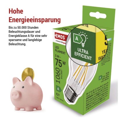 LED Lampe Filament A60 A CLASS/ E27 / 5 W (75 W) / 1 060 lm / Warmweiß