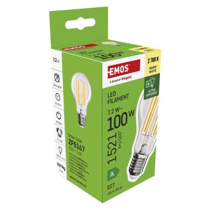 LED izzó Filament A60 A CLASS / E27 / 7,2 W (100 W) / 1521 lm / meleg fehér